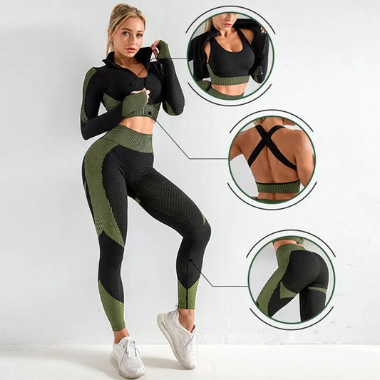 Women 2/3PCS Seamless Workout Outfits Sets Sportswear Yoga Fitness